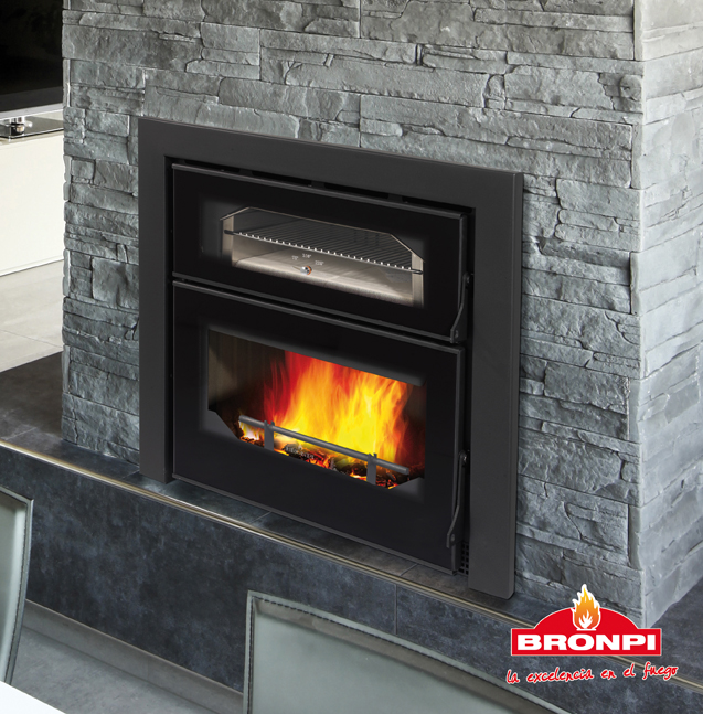 Inserto per camino a legna ventilato con forno Everest Vision Bronpi ::  Fratelli Lerda Inserti per Camino a Legna